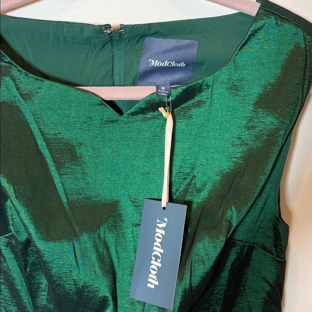ModCloth Shimmering Emerald Green Sleeveless Fit & Flare Dress - Picture 4 of 9